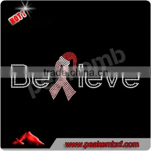 Bling Believe Pink Ribbon Rhinestone Transfer Hot Fix For Clothing thumbnail-1