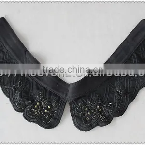 Customized Black Handmade Flower Beads Necklace, Gold Yarn Embroidery Collar With Pearl Beaded. thumbnail-3