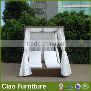 Outdoor Garden Seaside Sunbed Double Lounge Day Bed With Curtain thumbnail-5