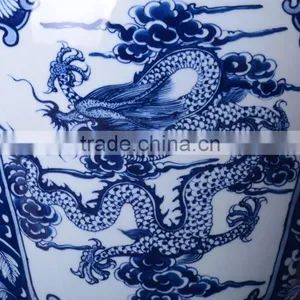 Customized Blue and White Porcelain Hand Painted Dragon Temple Ginger Jars thumbnail-2