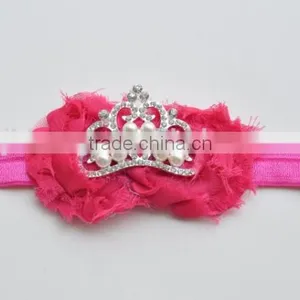 New Princess Elastic Crown Flower Headband Pearls Tiara Baby Girl Headband thumbnail-3