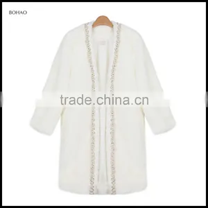 Wholesale Luxurious Long White Fox Fur Coat With Diamond Collar And Seven Sleeve thumbnail-1