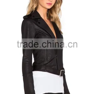 Latest Women Black Classic Fashion Moto Jacket Cheap Price thumbnail-3