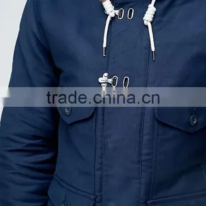 2017 Best Price Durable Press-Stud Fastening Drawstring Hood 100% Cotton Twill Navy Casual Men Winter Jacket thumbnail-3