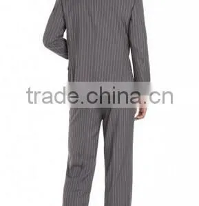 Grey And White Striped Wool 2-Button Suit With Pleated Front Pants (SHT1115) thumbnail-2