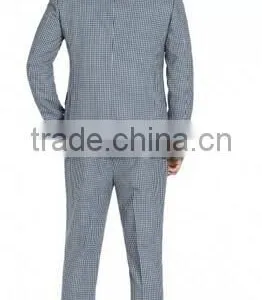 Blue And Grey Gingham Check Wool Two Button Suit(SHT1152) thumbnail-2