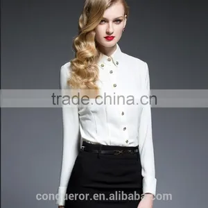 Ladies Slim Fit Long Sleeve Button Down Collar White Shirt Fashion Formal Shirt thumbnail-2