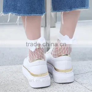 WS-27 Fashion Cute Women's Harajuku Black Mesh Short Ankle Socks Grid Fishnet Docks Sexy Bow Funny Ladies Socks In The Net thumbnail-1