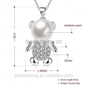 Fashion 925 Silver Wholesale Pearl Bear Necklace thumbnail-2