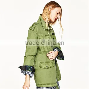 2017 OEM New Design Stylish Forest Green Spread Collar Jacket thumbnail-4