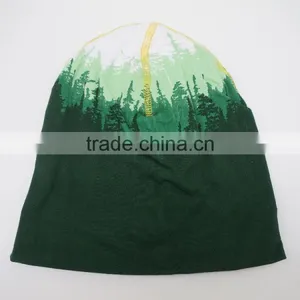 OEM All Over Water Printing Knit Stretch Jersey Cotton Beanie Hat thumbnail-3