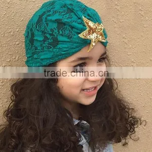 Indian Kids Turban Sequin Start Lace Hat, Fashion Sequin Hats With Lace Design thumbnail-1