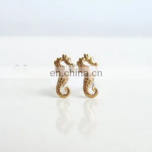 Teeny Tiny Seahorse Stud Earrings Nautical Jewelry Bridesmaid Gift Simple Modern Jewelry thumbnail-1