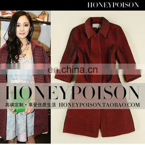 2014 European Style Polo Collar Three Quarter Sleeve Ladies Net Dress thumbnail-1