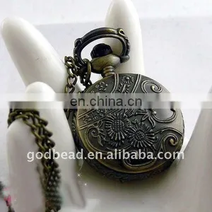W218 Wholesale Antique Brass Bronze Pocket Watch Chain Charm Pendant Watch Necklace Nickel Free Lead Free thumbnail-1