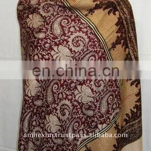 Hand Printed Silk Pashmina Wool Shawls thumbnail-1