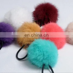 Cute Elastic Hair Ring With Rabbit Fur Pom Poms thumbnail-1