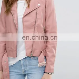 High Quality Fashion Long Sleeve Zipper Latest Design Women PU Leather Jacket thumbnail-4