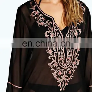 OVERSIZED EMBROIDERED PONCHO KAFTAN Slim V-neck Embroidered Poncho/ Short Kaftan For Women Summer Wear thumbnail-2