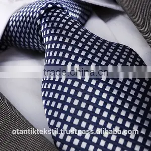 Dark Blue White Checked ,Silk Tie, Necktie, Neck Tie, Corbata, Gravate, Krawatte, Cravatta, Fashion Tie thumbnail-1