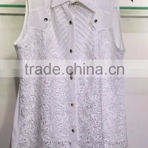 Women's Sleeveless Viscosa Shirt Top With Lace and Tuck White thumbnail-1