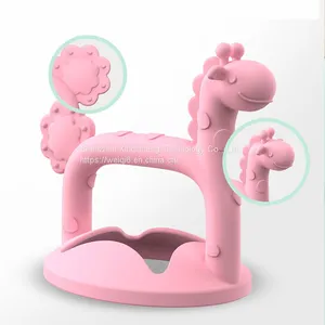Bear Rabbit Giraffe Wooden Bpa Food Grade Colorful Hippo Silicone Teether Wrist Baby Teether Wholesale Baby Teether thumbnail-3