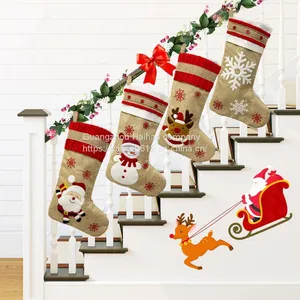 Christmas DecorationsSackcloth Embroidery Christmas Socks Gift BagChristmas Decoration Pendant thumbnail-4