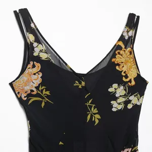 2025 Summer New Women's Suspender Temperament Printed Sleeveless V-neck Long Dress thumbnail-4