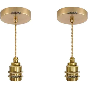 CE UL E26 E27 Gold Light Bulb Holder BrassLamp Socket Pendant Lamp Cord Kits With Textile Cable Ceiling Canopy thumbnail-1