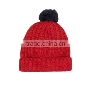 Mens Custom Red Pom Pom Beanie Hats Wholesale thumbnail-4