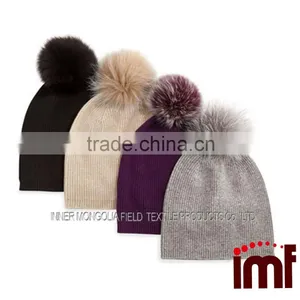 Cashmere Fur Pom Poms Beanie Fashion Winter Hat for Young Girls thumbnail-1
