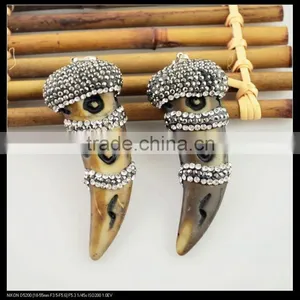 LFD-0091P ~ Wholesale Fashion OX Bone Carved Horn Pendants Necklace Crystal Rhinestone Paved Pendant Jewelry Making thumbnail-2