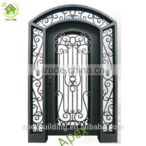 Main Entrance Door Wrought Iron Door Exterior Door With Sidelight thumbnail-1