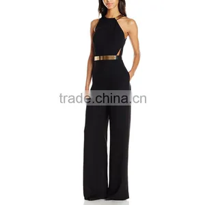 Designer Women Apparel Latin American Dresses Jumpsuit Rompers Clubwear Black Dress With Gold Belt Sleevless Dresses thumbnail-2