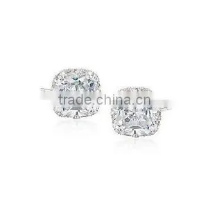 JINSE CZ Square Stud Earrings in Sterling Silver thumbnail-1