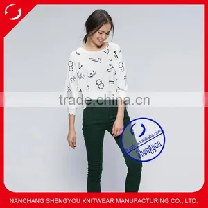 2015 New Design 100% Cotton Custom Women Printed T-shirt Wholesale thumbnail-1