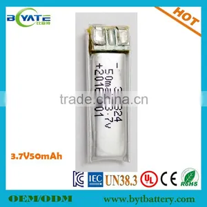 Rechargeable Ultra Narrow 370824 3.7v40mah Li-ion Polymer Battery for Bluetooth Headphone thumbnail-1