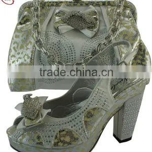 CSB5112 Peach Wholesaler Latest Style Fashion African Design High Heel Lady Shoes Matching Bag With Stone for Party thumbnail-3