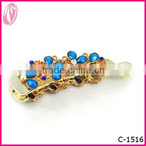 Korea Large Funny Diamond Crystal Decorative Gold Plated Banana Hair Clips With Rhinestone Flower thumbnail-1