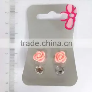 Lovely Acrylic Rose Flower and Hexagonal Glass Earring Set for Children thumbnail-1