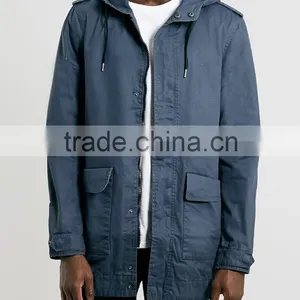 Lightweight Navy Waxed Parka Jacket for Men thumbnail-1