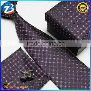 New Designer Checkered Microfiber Necktie Hanky Cufflinks Sets for Men thumbnail-1