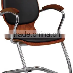 Plywood Bentwood Black Pvc pu With Solid Wood Arm Meeting Guest Office Chair Conference Chair A21-Y08 thumbnail-1