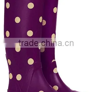 Ladies Purple White Dots Rubber Rain Boots thumbnail-1