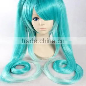 Cosplay Costume Long Green Silk Wave Wig With Two Ponytail N369 thumbnail-1