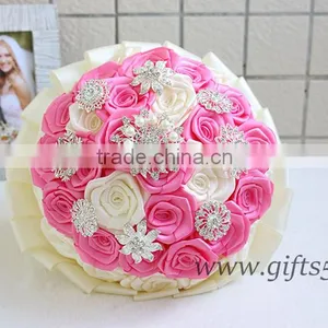Handmade Lovely Pink White Rose Bride Bouquet thumbnail-2