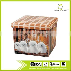 Cute Dog Printed Sturdy Folding PVC Storage Ottoman For Home thumbnail-1