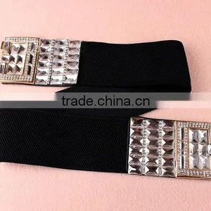 Wholesale Rhinestone Paved Alloy Buckle Elastic Sex Women Lady Waist Belt thumbnail-5