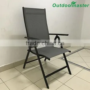 7-Position Adjustable Folding Recliner Teslin Black Aluminum Deck Chair thumbnail-1