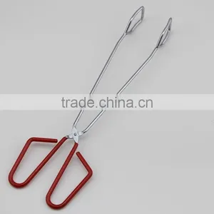 Red Rubber Handle Scissor Food Serving Tongs/ BBQ Tongs thumbnail-1